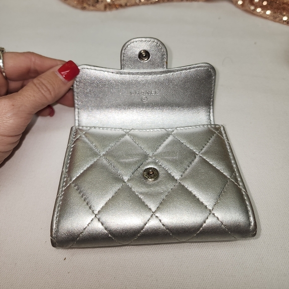 Authentic Chanel Silver Compact Wallet With Box, Dust Bag And Unbranded Chain - Picture 11 of 16